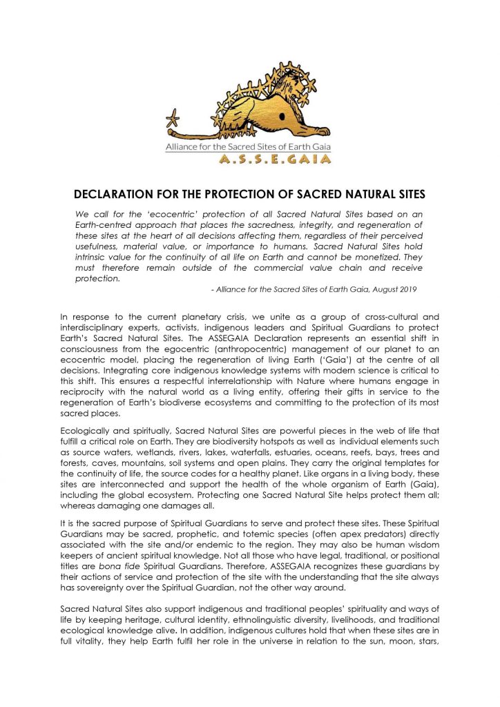 Declaration Protection Sacred Sites